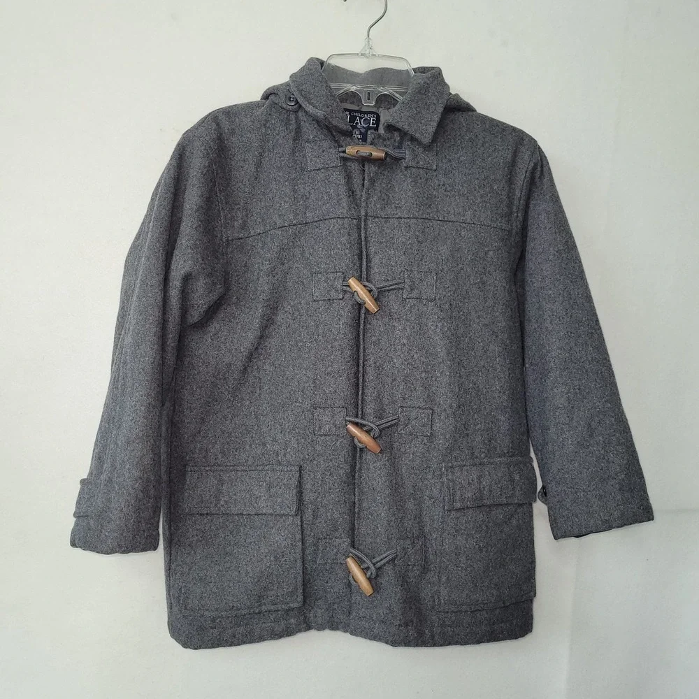 The Children's Place Gray Wool Blend‎ Duffle Coat Hooded Jacket Size M (7/8)